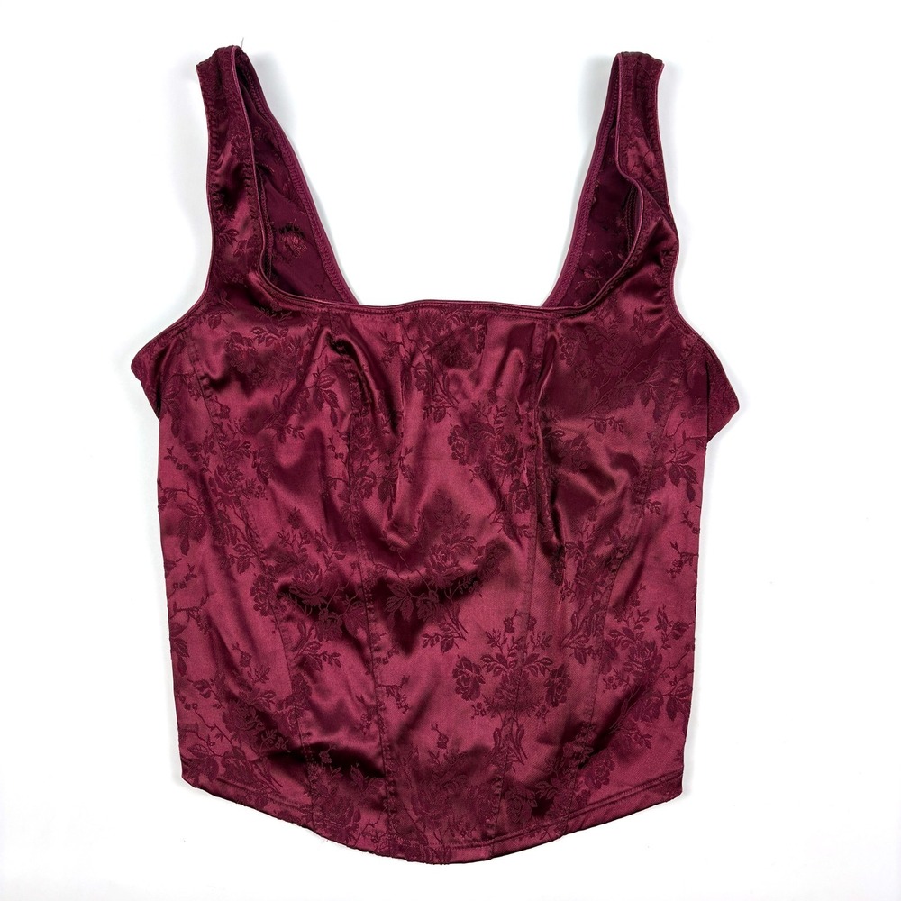 VTG 90s Victorias Secret Satin Jacquard Corset Style Tank Top Women Sz L Burgund